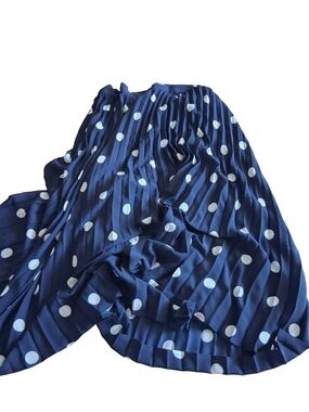 Forever 21 Navy Blue Polka Dot Pleated Midi Skirt